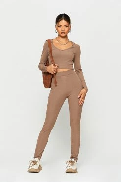 SOLADO Long Sleeve Crop Hoodie & High Waist Ribbed Pants Set