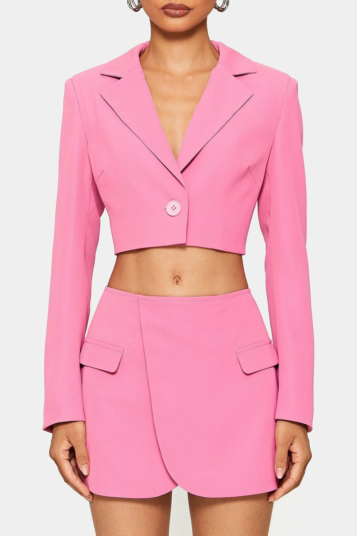 SOLADO Single Buttoned Crop Blazer & Wrap Hem Mini Skirt Set 6 SOLADO Single Buttoned Crop Blazer & Wrap Hem Mini Skirt Set - Image 6