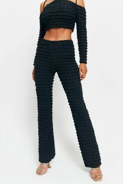 SOLADO Low Waist Bubble Textured Flared Pants