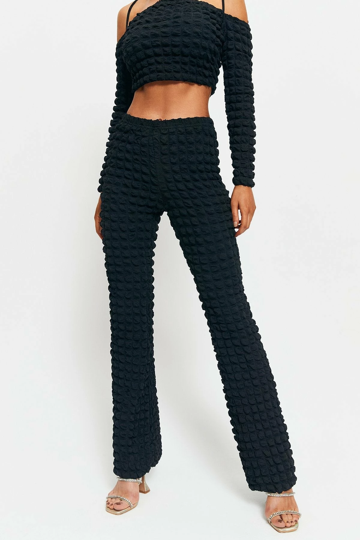SOLADO Low Waist Bubble Textured Flared Pants 1 SOLADO Low Waist Bubble Textured Flared Pants