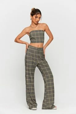 Alternative view of SOLADO Check Print Tube Top & High Waist Pants Set