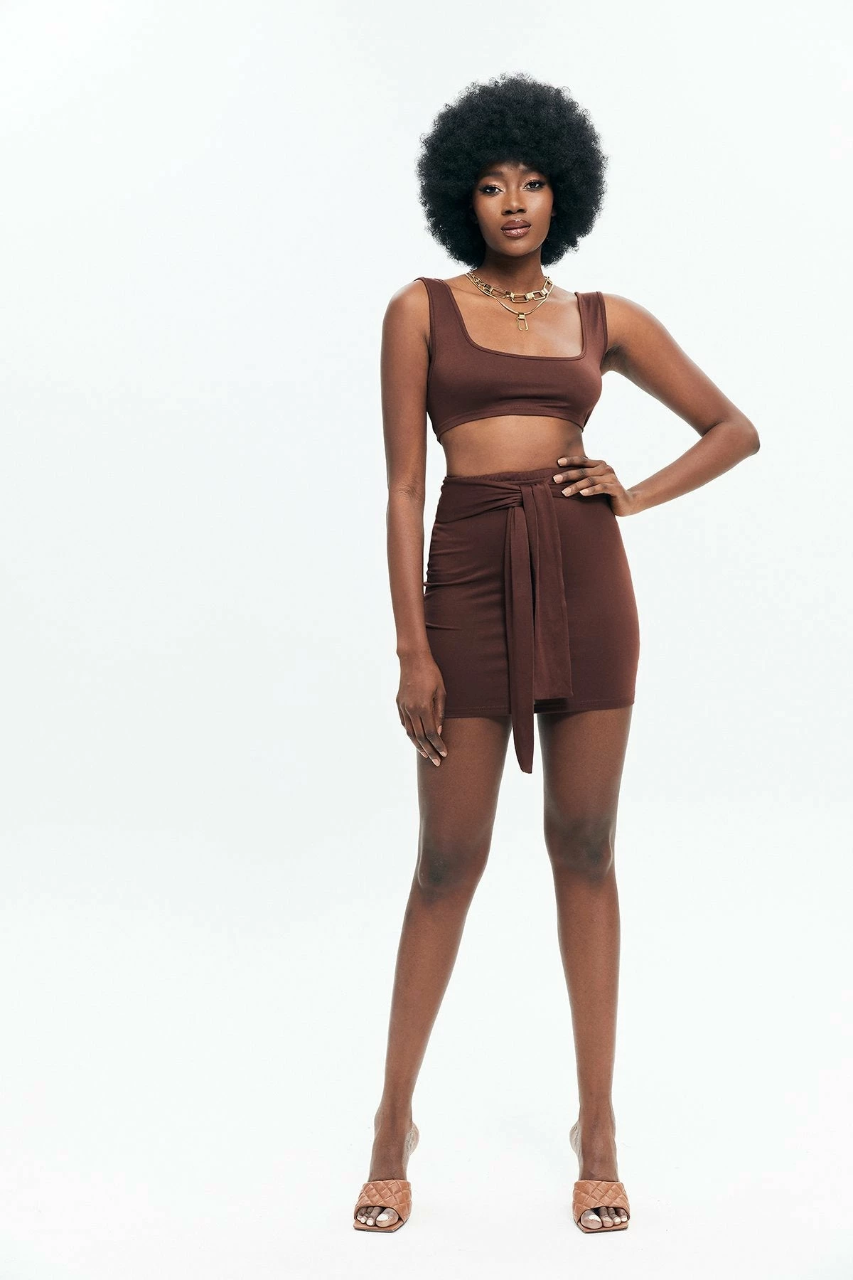 Solado Solid Backless Crop Top & High Waist Knot Skirt Set 5 Solado Solid Backless Crop Top & High Waist Knot Skirt Set - Image 5