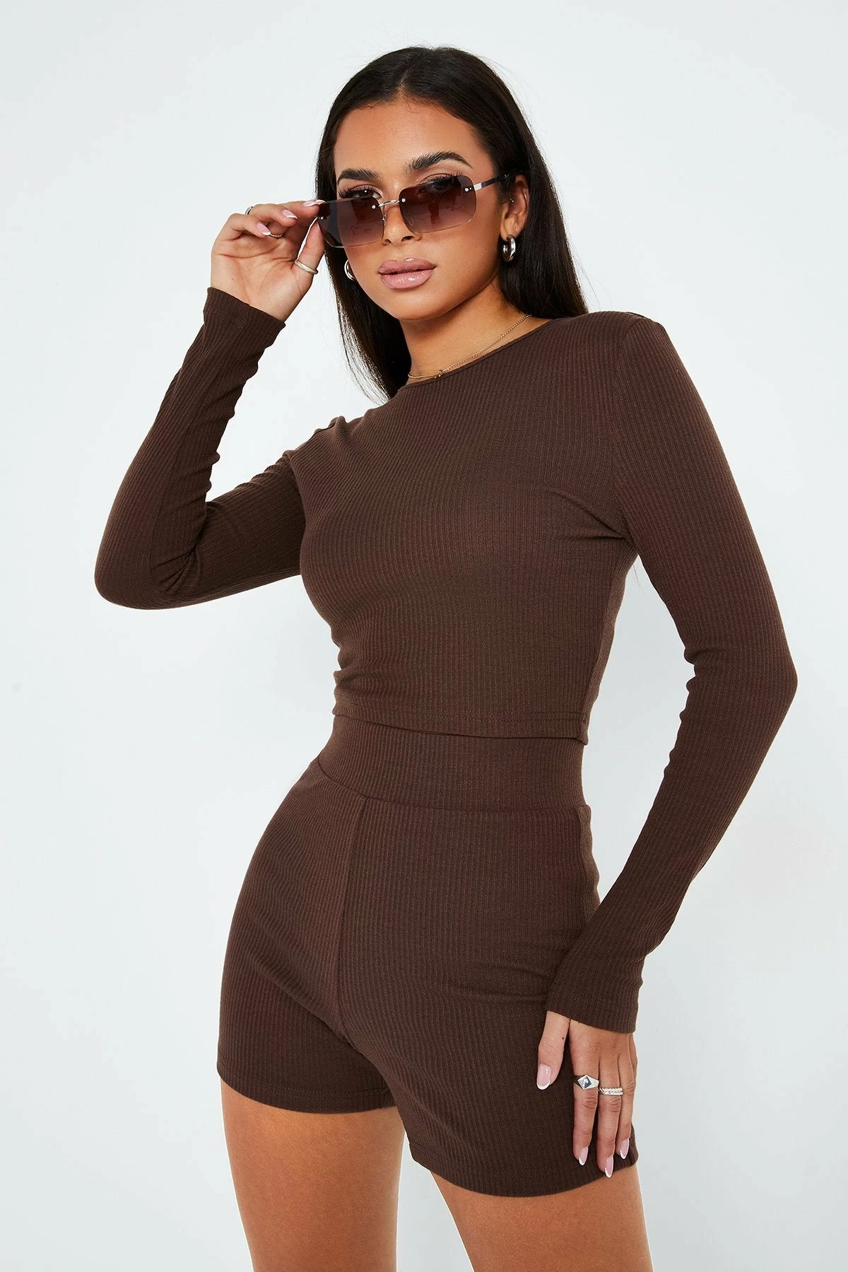 SOLADO Ribbed Long Sleeve Top & High Waist Shorts Set 1 SOLADO Ribbed Long Sleeve Top & High Waist Shorts Set