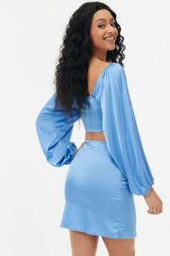 Alternative view of Solado Puff Sleeve Crop Top & Split Hem Solid Skirt Set
