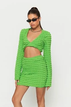 Solado Twist Front Long Sleeve Top & Bubble Textured Skirt Set