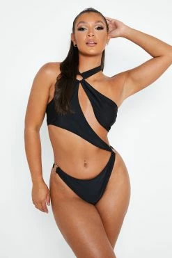 Solado Halter Neck Cut Out Solid One-piece Swimsuit