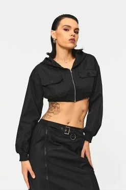 Solado Drop Shoulder Pocket Patched Hooded Crop Coat