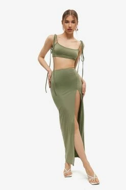 Solado Tie Strap Backless Crop Top & High Split Hem Skirt Set