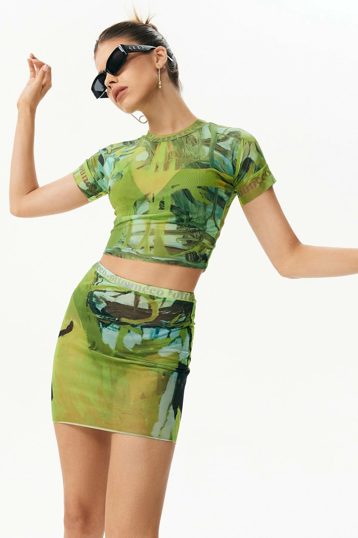 Solado Abstract Print Crop Top & Mesh Skirt Set 1 Solado Abstract Print Crop Top & Mesh Skirt Set