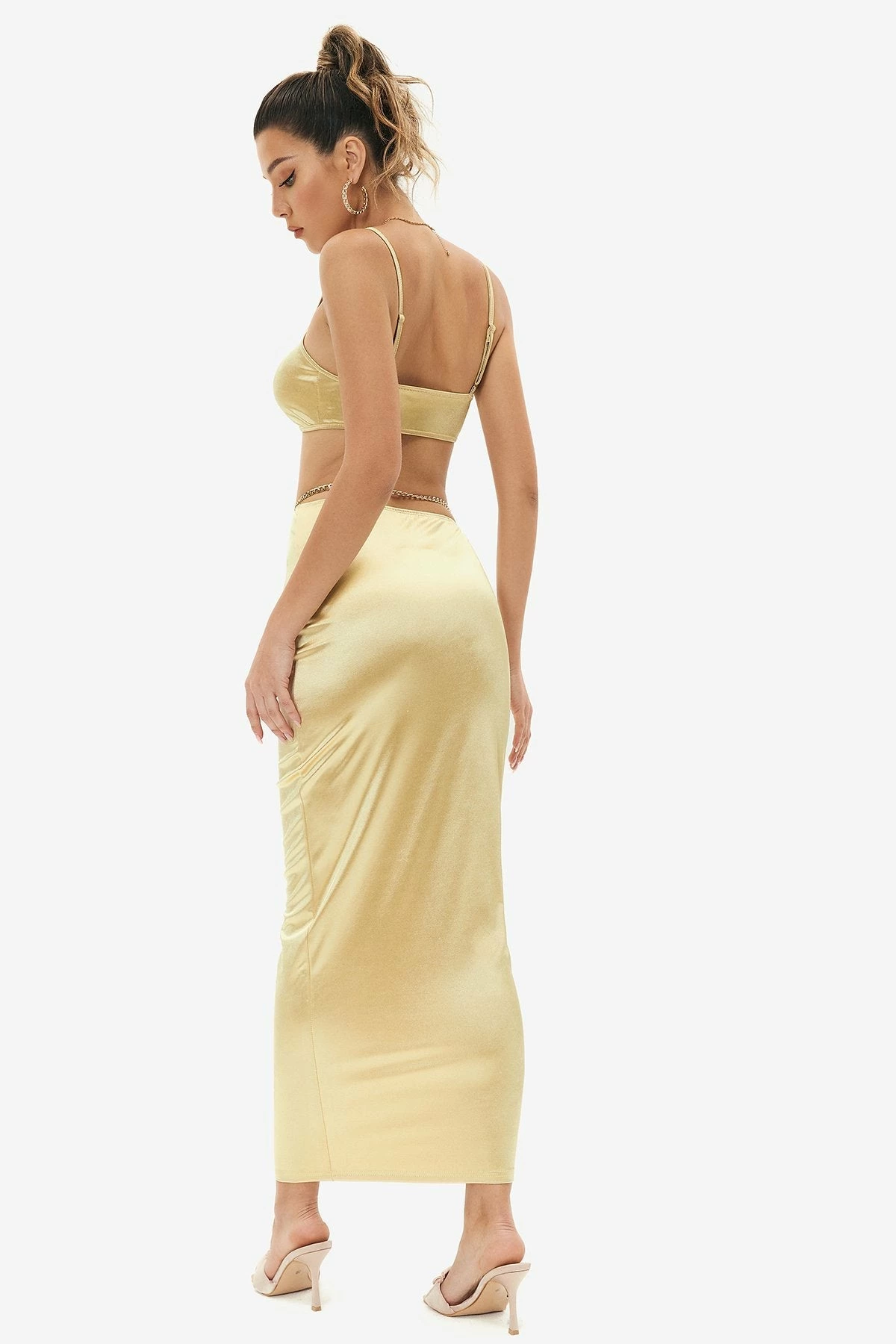 Solado Satin Cami Crop Top & Chain Detail Skirt Set 2 Solado Satin Cami Crop Top & Chain Detail Skirt Set - Image 2