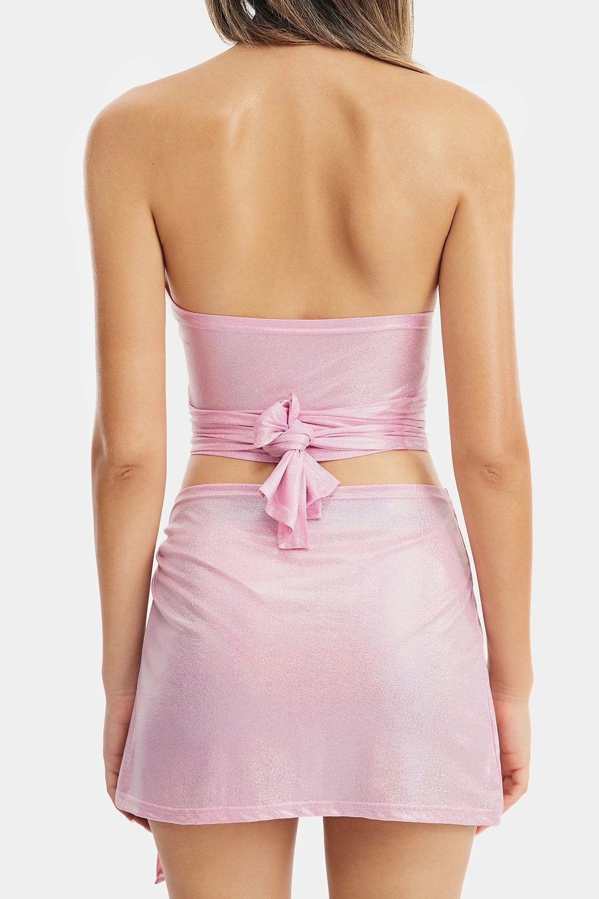 Solado Cross Wrap Backless Crop Top & Tie Side Satin Skirt Set 7 Solado Cross Wrap Backless Crop Top & Tie Side Satin Skirt Set - Image 7