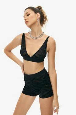 Solado Plunging Neck Backless Crop Top & Mesh Splicing Pants Set