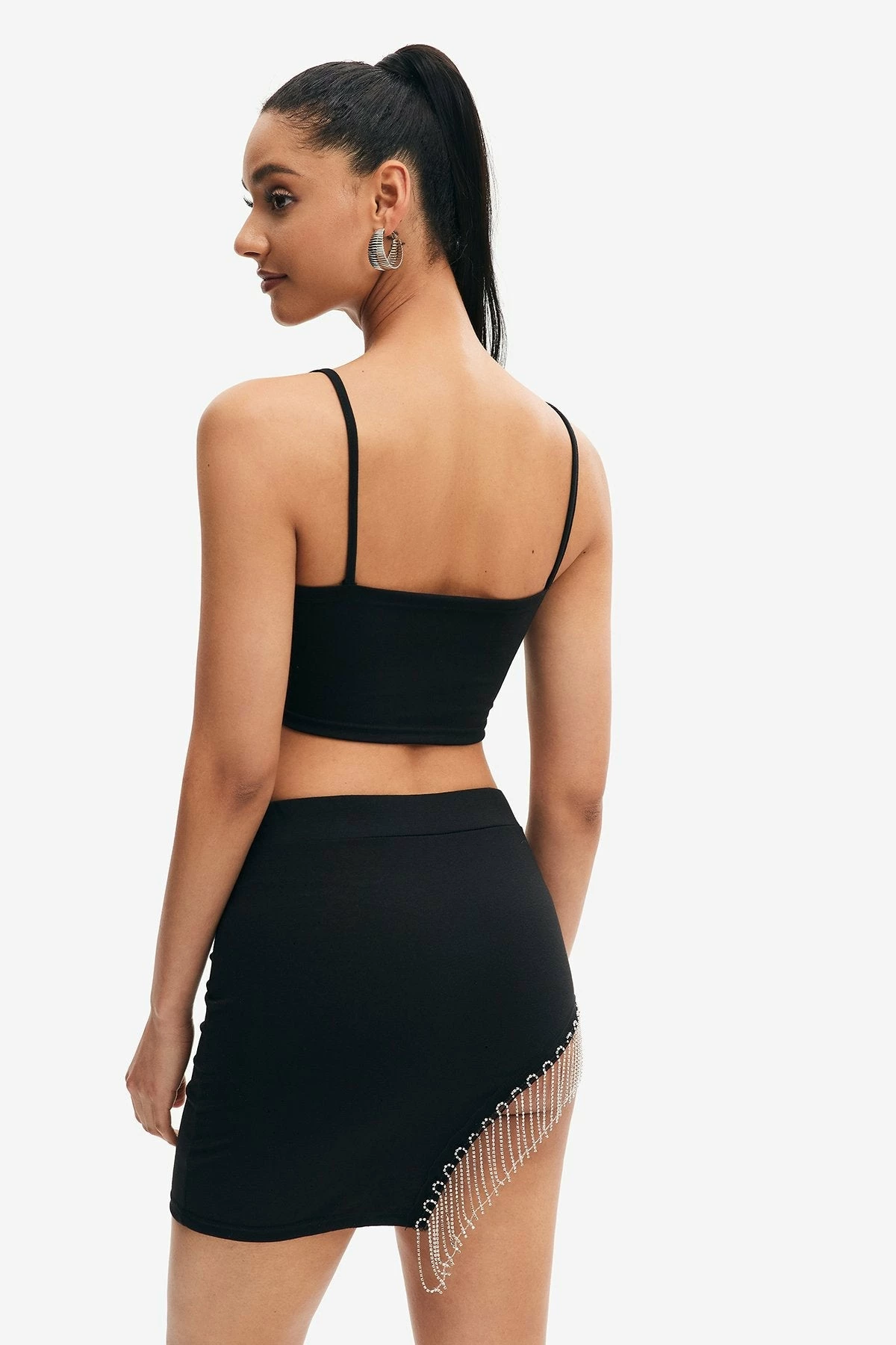 Solado Solid Cami Crop Top & Asymmetrical Fringe Hem Skirt Set 2 Solado Solid Cami Crop Top & Asymmetrical Fringe Hem Skirt Set - Image 2
