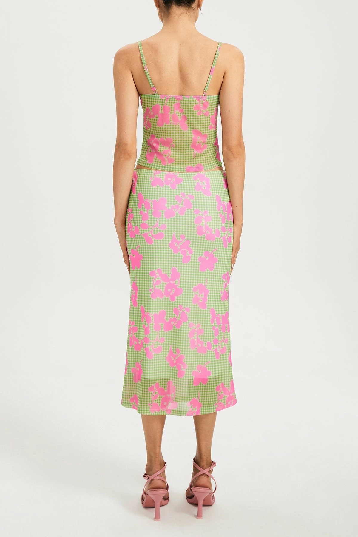 Solado Plaid Print Crop Top & Floral Layered Midi Skirt Set 7 Solado Plaid Print Crop Top & Floral Layered Midi Skirt Set - Image 7