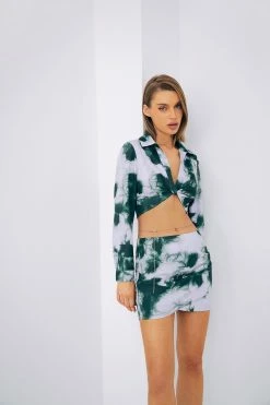 SOLADO Abstract Print Twist Front Long Sleeve Top