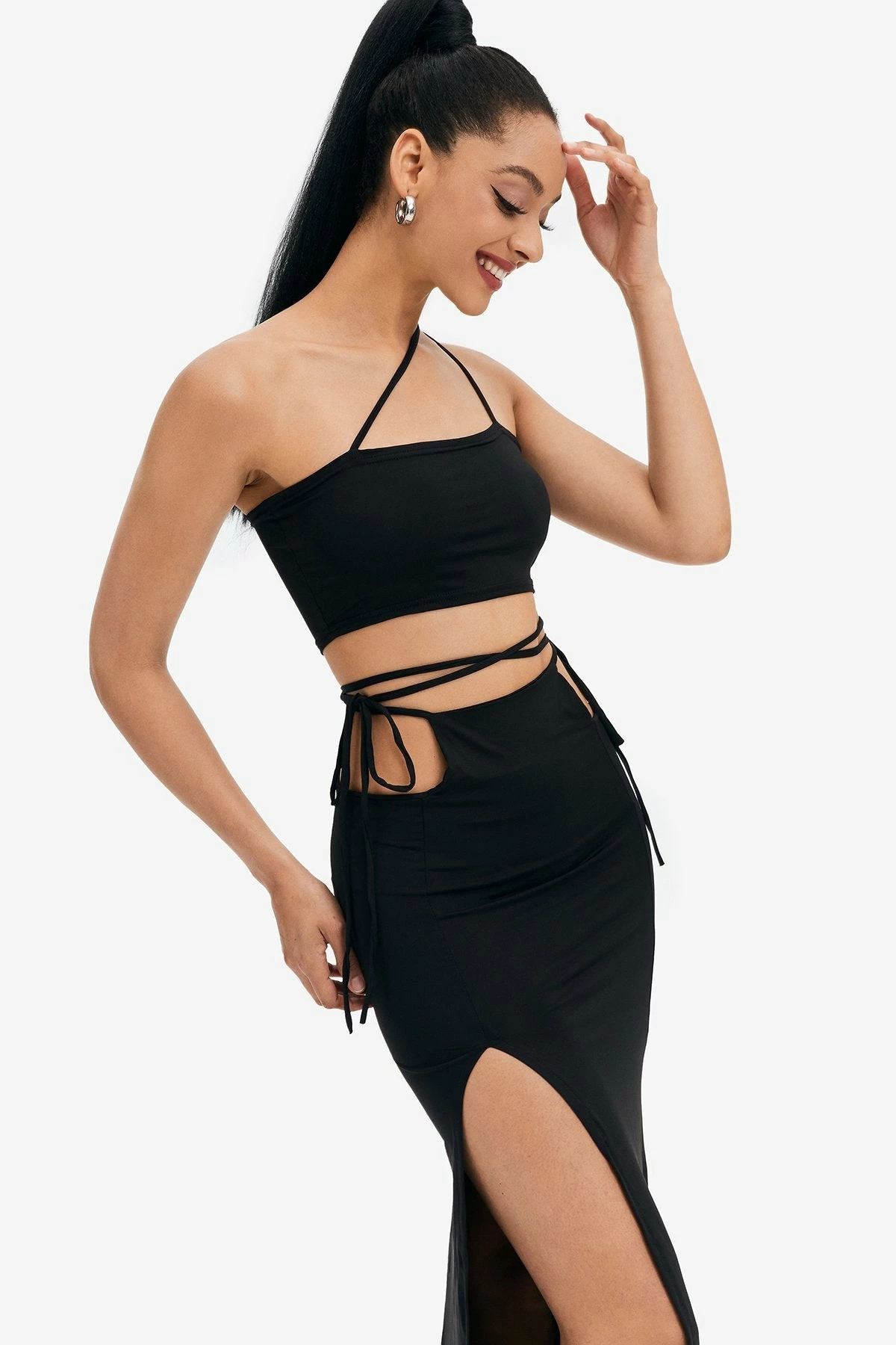 Solado Asymmetrical Neck Backless Crop Top & Split Hem Skirt Set 5 Solado Asymmetrical Neck Backless Crop Top & Split Hem Skirt Set - Image 5