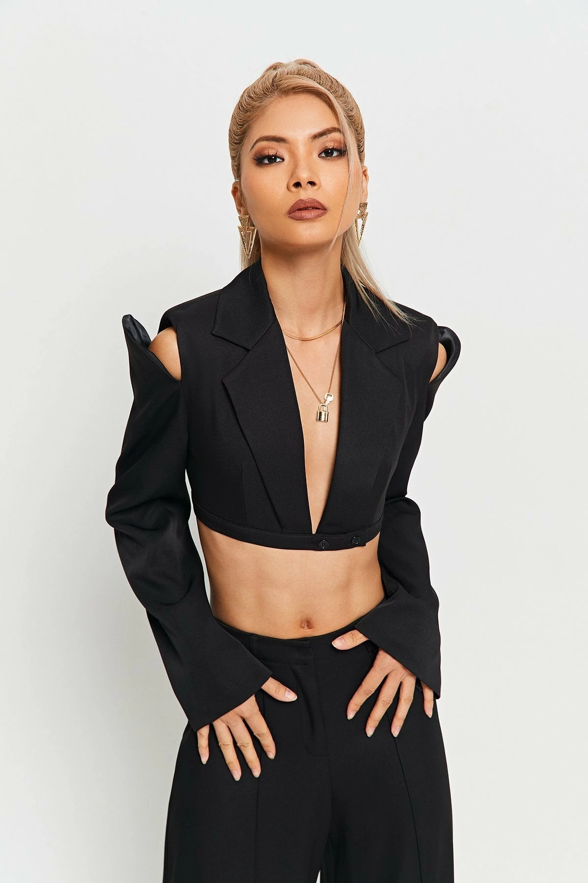SOLADO Plunging Neck Cut Out Cold Shoulder Long Sleeve Top 1 SOLADO Plunging Neck Cut Out Cold Shoulder Long Sleeve Top