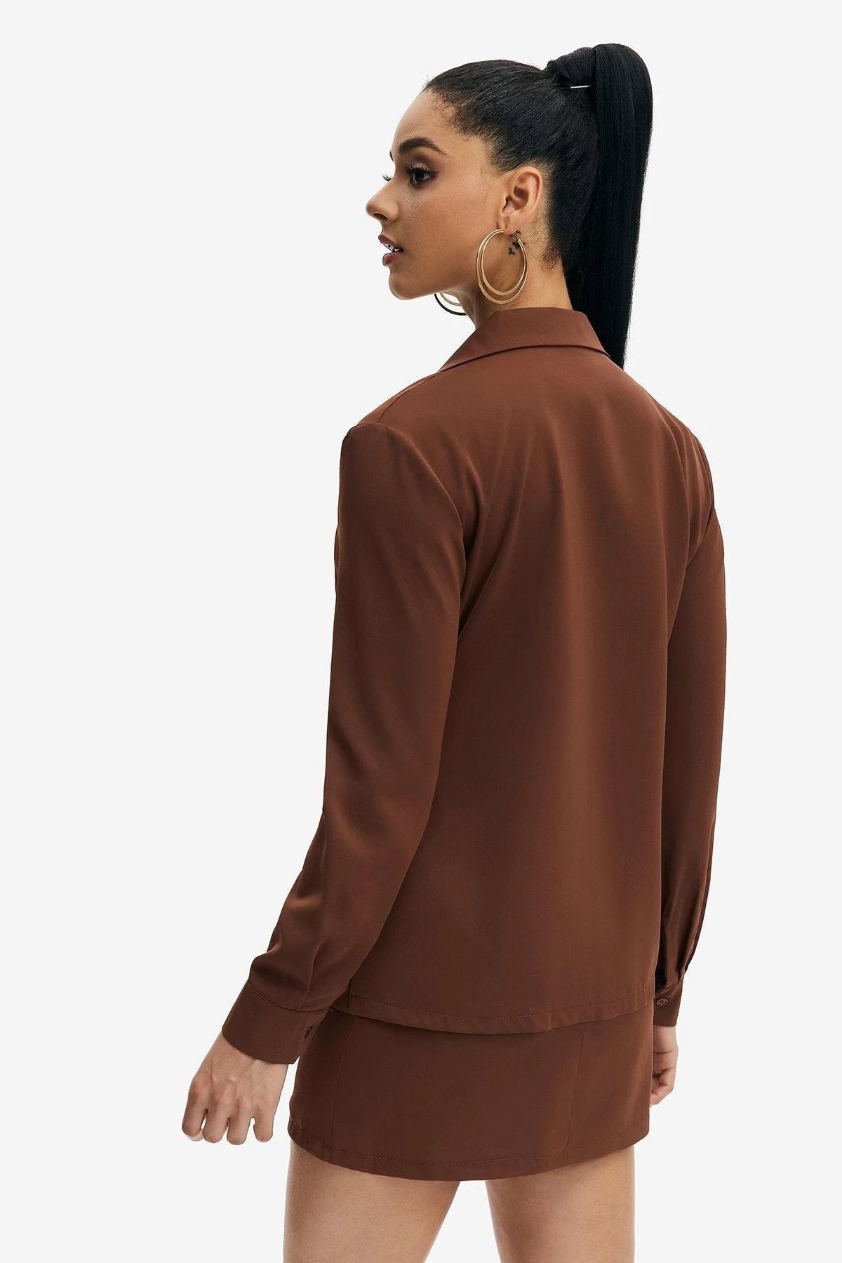 Solado Lapel Neck Long Sleeve Top & High Waist Solid Skirt Set 2 Solado Lapel Neck Long Sleeve Top & High Waist Solid Skirt Set - Image 2