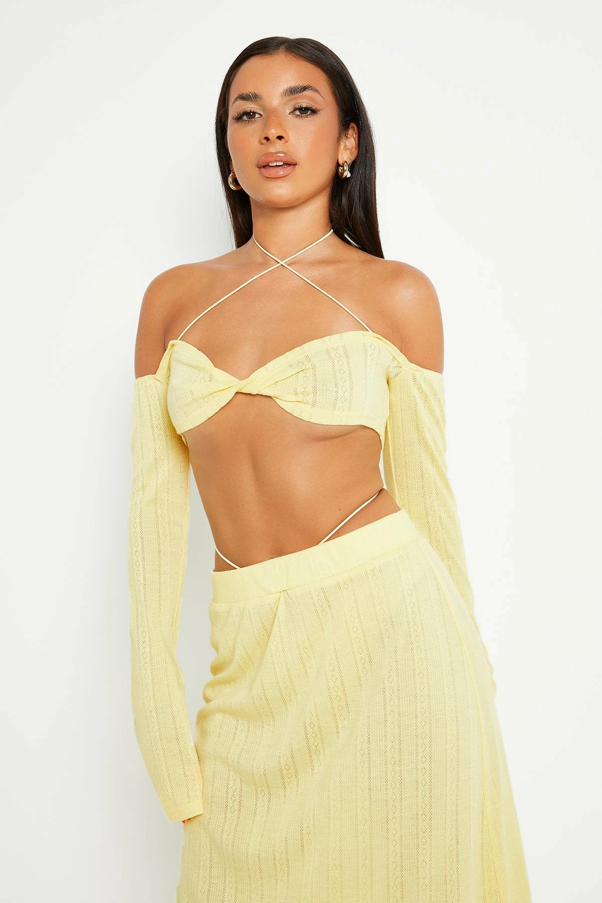 SOLADO Halter Neck Eyelet Detail Cold Shoulder Long Sleeve Top 2 SOLADO Halter Neck Eyelet Detail Cold Shoulder Long Sleeve Top - Image 2