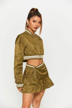 Alternative view of SOLADO Colorblock Trim Crop Coat & Zipper Side Ruffle Skirt Set