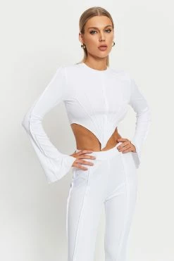 SOLADO Seam Detail Split Cuff Asymmetrical Hem Long Sleeve Top